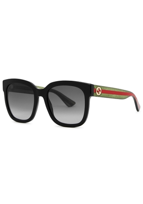 Gucci Black Striped Wayfarer-style, Designer Sunglasses, Grey Lenses