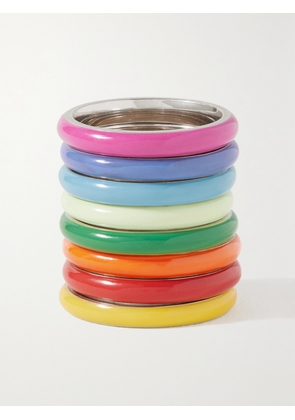 FRY POWERS - The Complete Set Unicorn Rainbow Set Of Eight Sterling Silver And Enamel Rings - Pink - 5,5 1/2,6,7