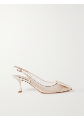 Roger Vivier - Viv In The City Buckle-embellished Patent Leather-trimmed Mesh Slingback Pumps - Cream - IT34,IT34.5,IT35,IT35.5,IT36,IT36.5,IT37,IT37.5,IT38,IT38.5,IT39,IT39.5,IT40,IT40.5,IT41,IT41.5,IT42