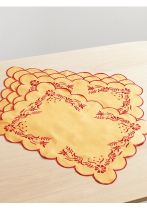 ANGELA WICKSTEAD - Set Of Four Embroidered Linen Placemats - Yellow - One size