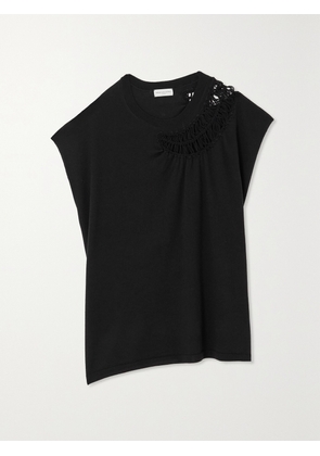 Dries Van Noten - Asymmetric Crochet-trimmed Merino Wool And Cotton-blend Top - Black - x small,small,medium,large