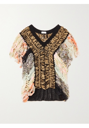 Dries Van Noten - Crochet-knit And Printed Silk-blend Chiffon Top - Yellow - x small,small,medium