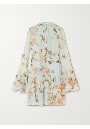 Erdem - Concetta Tiered Ruffled Floral-print Silk-voile Mini Dress - Green - UK 6,UK 8,UK 10,UK 12,UK 14,UK 16