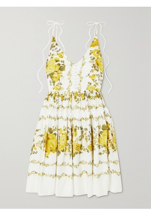 Erdem - Oleander Ruffled Floral-print Cotton Mini Dress - Yellow - UK 6,UK 8,UK 10,UK 12,UK 14,UK 16