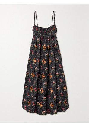 Agua by Agua Bendita - + Net Sustain Limonaria Oasis Open-back Floral-print Organic Cotton-poplin Midi Dress - Black - x small,small,medium,large,x large