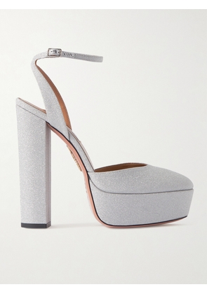 Aquazzura - So High Plateau 140 Glittered Leather Platform Pumps - Silver - IT35,IT35.5,IT36,IT36.5,IT37,IT37.5,IT38,IT38.5,IT39,IT39.5,IT40,IT40.5,IT41,IT42