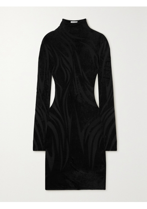 MUGLER - Chenille Turtleneck Mini Dress - Black - x small,small,medium,large,x large