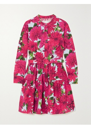 Oscar de la Renta - Belted Tiered Floral-print Cotton-poplin Mini Dress - Blue - US0,US2,US4,US6,US8,US10,US12,US14