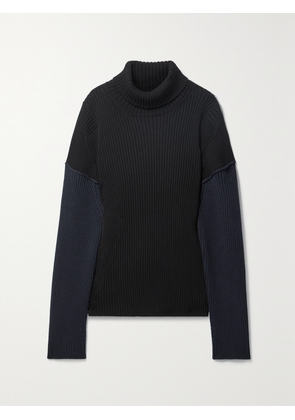 The Row - Dua Two-tone Ribbed Cotton And Cashmere-blend Turtleneck Sweater - Black - x small,small,medium,large,x large
