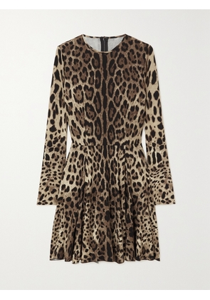 Dolce & Gabbana - Leopard-print Stretch-satin Mini Dress - Animal print - IT36,IT38,IT40,IT42,IT44,IT46,IT48,IT50