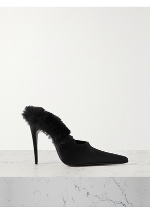 Magda Butrym - Faux Fur-lined Satin Mules - Black - IT35,IT36,IT37,IT38,IT39,IT40,IT41