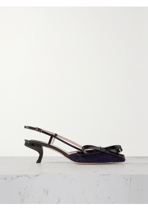 Roger Vivier - Virgule 55 Patent-leather And Bouclé-tweed Slingback Pumps - Blue - IT36,IT36.5,IT37,IT37.5,IT38,IT38.5,IT39,IT39.5,IT40,IT41,IT41.5,IT42