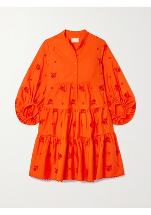 Erdem - Tiered Embroidered Cotton-poplin Mini Shirt Dress - UK 6,UK 8,UK 10,UK 12,UK 14,UK 16