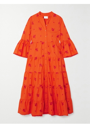 Erdem - Tiered Embroidered Cotton-poplin Midi Shirt Dress - UK 6,UK 8,UK 10,UK 12,UK 14,UK 16,UK 18,UK 20