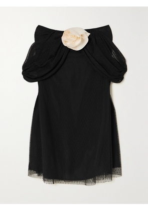 BERNADETTE - Daffodil Floral-appliquéd Point D'esprit Tulle And Silk Crepe De Chine Mini Dress - Black - FR 34,FR 36,FR 38,FR 40,FR 42,FR 44