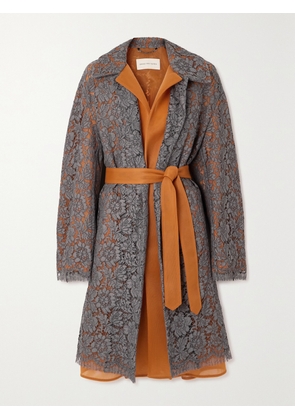 Dries Van Noten - Belted Guipure Lace And Crepe Coat - Gray - x small,small,medium,large