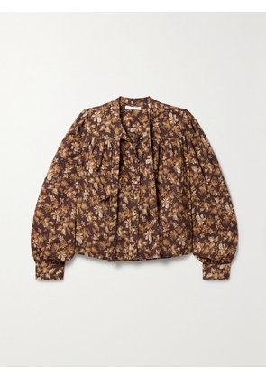 DÔEN - + Net Sustain Norma Pussy-bow Floral-print Cotton-poplin Blouse - Brown - xx small,x small,small,medium,large,x large,xx large