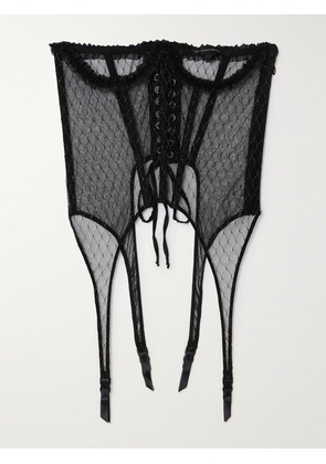 Kiki de Montparnasse - Les Follies Silk-blend Satin-trimmed Metallic Tulle Bustier Top - Black - x small,small,medium,large