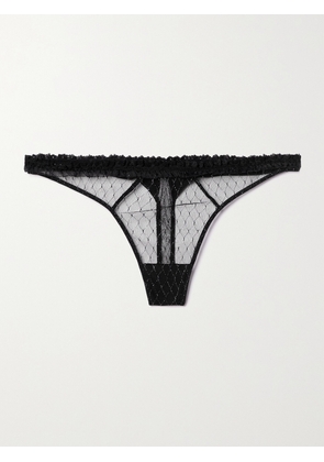 Kiki de Montparnasse - Les Follies Satin-trimmed Metallic Tulle Thong - Black - x small,small,medium,large