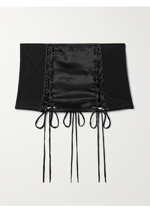 Kiki de Montparnasse - La Madame Mesh-paneled Silk-satin Corset - Black - x small,small,medium,large