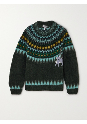 LOEWE - + Suna Fujita Fair Isle Embroidered Mohair-blend Sweater - Green - x small,small,medium,large