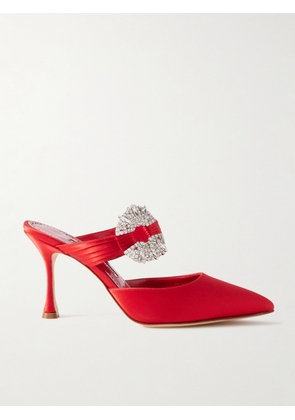 Manolo Blahnik - Maidugura 90 Crystal-embellished Satin Mules - Red - IT35,IT36,IT36.5,IT37,IT37.5,IT38,IT38.5,IT39,IT39.5,IT40,IT40.5,IT41,IT41.5,IT42