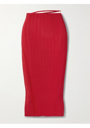 Jacquemus - Pralu Embellished Ribbed-knit Midi Skirt - Red - FR 34,FR 36,FR 38,FR 40,FR 42,FR 44