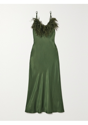 SLEEPER - + Net Sustain Boheme Feather-trimmed Lenzing™ Ecovero™-satin Maxi Dress - Green - x small,small,medium,large,x large