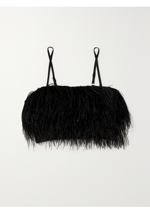 SLEEPER - + Net Sustain Boheme Cropped Feather-trimmed Lenzing™ Ecovero™ Satin Top - Black - x small,small,medium,large,x large
