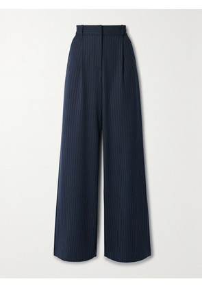 Veronica Beard - Heyser Pleated Metallic Pinstriped Twill Wide-leg Pants - Blue - US0,US2,US4,US6,US8,US10,US12,US14