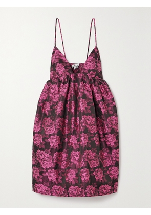 GANNI - + Net Sustain Gathered Recycled-jacquard Mini Dress - Pink - EU 34,EU 36,EU 38,EU 40,EU 42,EU 44