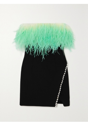 Self-Portrait - Feather-trimmed Crystal-embellished Crepe Mini Dress - Black - UK 4,UK 6,UK 8,UK 10,UK 12,UK 14,UK 16