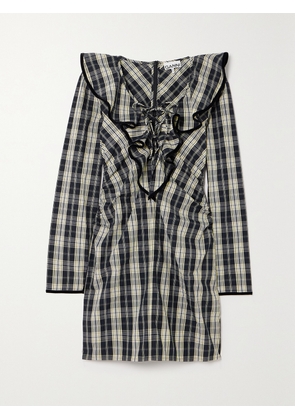 GANNI - + Net Sustain Velvet-trimmed Ruffled Organic Cotton-poplin Mini Dress - Black - EU 34,EU 36,EU 38,EU 40,EU 42,EU 44