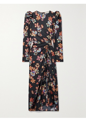 Ulla Johnson - Amalie Ruched Floral-print Silk-twill Midi Dress - Black - US0,US2,US4,US6,US8,US10,US12,US14,US16