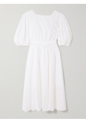 Carolina Herrera - Pleated Broderie Anglaise Cotton Midi Dress - White - US0,US2,US4,US6,US8,US10,US12