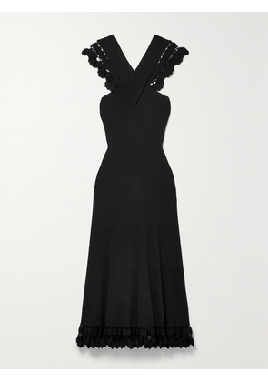 Ulla Johnson - Fiora Crochet-trimmed Ribbed Stretch-knit Midi Dress - Black - x small,small,medium,large,x large