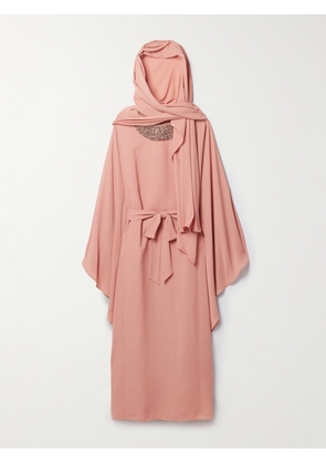 SIMKHAI - Belted Crystal-embellished Crepe Kaftan - Pink - x small,small,medium,large,x large