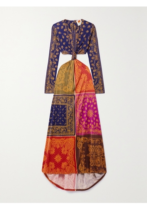 Farm Rio - Knotted Cutout Printed Jersey Maxi Dress - Multi - xx small,x small,small,medium,large,x large