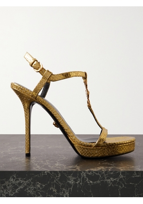 Versace - Embellished Metallic Snake-effect Leather Sandals - Gold - IT35,IT35.5,IT36,IT36.5,IT37,IT37.5,IT38,IT38.5,IT39,IT39.5,IT40,IT40.5,IT41