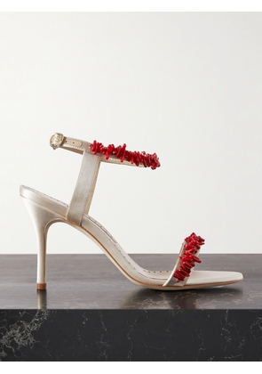 Manolo Blahnik - Cienzan 90 Bead-embellished Satin Sandals - Cream - IT36,IT36.5,IT37,IT37.5,IT38,IT38.5,IT39,IT39.5,IT40,IT40.5,IT41,IT41.5,IT42,IT43