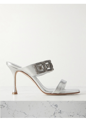 Manolo Blahnik - Larapa 90 Crystal-embellished Metallic Leather Sandals - Silver - IT36,IT36.5,IT37,IT37.5,IT38,IT38.5,IT39,IT39.5,IT40,IT40.5,IT41,IT41.5,IT42,IT43