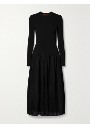 Altuzarra - Denning Ribbed-knit And Voile Midi Dress - Black - x small,small,medium,large,x large