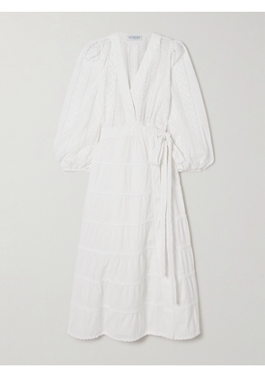 WAIMARI - + Net Sustain Aurora Lace-trimmed Embroidered Cotton-blend Wrap Dress - White - x small,small,medium,large,x large
