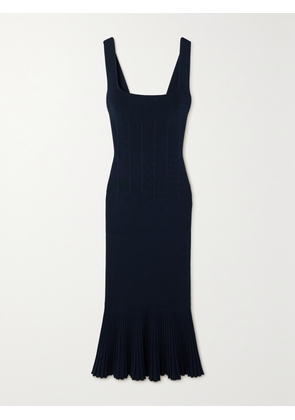 Galvan - Atalanta Pleated Ribbed Stretch-knit Midi Dress - Blue - x small,small,medium,large,x large