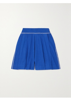 ESCVDO - + Net Sustain Amalia Embroidered Cotton And Linen-blend Shorts - Blue - US2,US4,US6,US8,US10