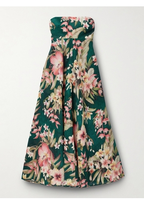 Zimmermann - Lexi Strapless Floral-print Linen Midi Dress - Green - 00,1,2,3,4