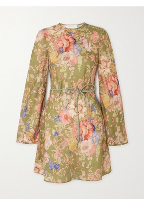 Zimmermann - + Net Sustain August Belted Floral-print Linen Mini Dress - Green - 00,1,2,3,4