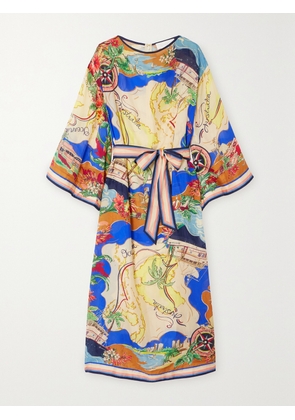 Zimmermann - + Net Sustain Alight Belted Printed Organic Silk Midi Dress - Blue - 00,1,2,3,4