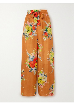 Zimmermann - + Net Sustain Alight Floral-print Organic Silk-satin Wide-leg Pants - Brown - 00,1,2,3,4