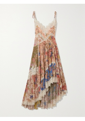 Zimmermann - August Asymmetric Lace-trimmed Paisley-print Silk Midi Dress - Multi - 00,1,2,3,4
